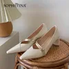 Sophitina Pompy Kobieta Prawdziwej Skóry Pointed Toe Płytkie Wąskie zespół Hollow Out Mental Decoration Slip On Heel Heel Shoe Fo10 210513