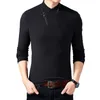 BROWON Camicia da uomo in cotone stile marca T-shirt oversize con colletto a maniche lunghe da uomo tinta unita con cerniera 220810