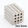 Hurtownie - W magazynie 100 sztuk Silne Round NDFEB Magnesy Dia 5x1.5mm N35 Rare Earth Neodymium Stały Craft / DIY Magnet