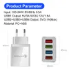 QC 3.0 Chargeur rapide 4 Chargeurs muraux de ports USB 4 Chargeurs rapides pour iPhone 13 12 Pro Max XR XS 11 Samsung Huawei Tablets Téléphone mobile Charge USB