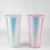 Gobelet de 700 ml personnalisé irisé 24 Bling arc-en-ciel licorne clouté tasse froide tasse à café avec paille250V