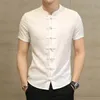 Chinese Kraag Shirt Voor Mannen Slim Fit Kikker Knop Shirt Camicia Uomo Koreaanse Mode Korte Mouw Zomer Stijlvol Shirt rood Zwart X0249A