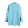 Elegante blaue Langarm-Frauen-Blazer-Einzelknopf-Büro-Damen-Mantel-beiläufige Streetwear-weibliche Outwear-Oberteile 210430