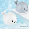 Badleksaker Vatten Baby Barn Whale Electric Induction Sprinkler Musik Färgglada Ljus Spela djur Swimming Float Toy 210712