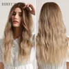 Ombre Brown Blonde Synthetic Wigs Long Wave Middle Part Wig for Black Woman Afro Cosplay Daily Heat Resistant Fibrefactory direct