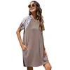 Sommarklänningar Kvinnor Casual Leopard Skriv ut Patchwork Loose Short Sleeve O Neckwear Straight Mini Dress Vestidos Kvinna 210507