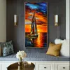 Nowoczesny krajobraz dekoracje ścienne Obraz na płótnie do salonu łódź Odzieka zachodu słońca czerwony niebo obraz olejny Nordic wystrój domu