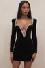 Kobiety Sexy Designer Głębokie V Neck Sparky Black Bandaż Dress Winter Ladies Elegant Bodycon Party Vestido 210527