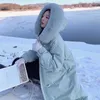 Długa kurtka zimowa ciepło damskie i grube bawełniane bawełniane duże futro kołnierz parka płaszcz kobiety koreański przypadkowy luźny 211013