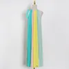 Casual Hit Color Pleated Dress para Mulheres O Neck Sem Mangas Lace Up Bowknot Solto Midi Vestidos Feminino Verão Fashion 210520