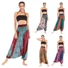 Thaïlande Inde Femme Casual Lâche Grande Fourche Pantalon Bohême Floral Imprimé Elastici Taille Dames À Lacets Danse Pantalon Harem 210604