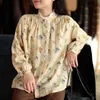 Johnature Print Flower O-neck Casual Loose Blouses Vintage Winter Women Tops Cotton Lace Mori Girls Shirts 210521