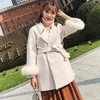 Kadın Yün Karışımları Kış Ceket Kadın Kuşaklı Katı Ceket Yüksek Kalite Kore Siyah