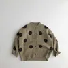 2021 Ny höst vinter barn Koreansk stil Cardigan Coats Polka Dots Unisex Kids Stickade Tröjor Y1024