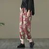Wiosna Jesień Sztuki Styl Kobiety Elastyczna Talia Bawełniana Lniana Harem Spodnie Vintage Drukuj Luźne Dorywczo Femme Spodnie V2 210512