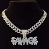 Hommes Hip Hop SAVAGE Lettres Pendentif Collier avec 13mm Miami Chaîne Cubaine Glacé Bling HipHop Colliers Mâle Bijoux De Mode X0707