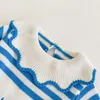 Niemowlę Baby Girls Knit Stripe Pajacyki Odzieżowa Wiosna Jesień Dzieci Dziewczyna Lotus Laton Kołnierz Długie Rękaw Odzież 210521