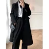 Hoge qulity vrouw wollen jassen winter dubbele breasted zwarte wol lange jas kantoor dame mode elegante bovenkleding 210608