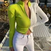 녹색 지퍼 위로 패치 워크 카디 건 코트 스웨터 니트 긴 소매 스트레치 캐주얼 섹시한 여성 여름 탑스 스트리트웨어 210506