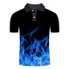 Mäns Polos 2021 Skjorta Män Business Casual Male Short Sleeve Blue Flame 3D Print Tops Homme Kläder