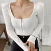 Spring Knitted White Blouse Shirt Long Sleeve Office Ladies Tops Square Collar Solid Blouses Women Casual Blusas 12943 210427