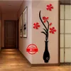 3d زهر البرقوق إناء الاكريليك الجدار ملصق منزل غرفة المعيشة ديكور ملصقات زهرة ورقة