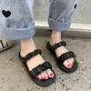 Rimory Summer Casual Folds Flat Sandals Kvinnor Bekväma Soft Square Toe Tofflor Kvinna Utomhus Fashion Beach Flip Flops 210528