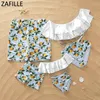 Женские купальники Zafille Summer Orange Printed Семейство подходящее костюм с высокой талией бикини -ruffle пляжная одежда для мальчиков пляжные шорты женские девочки Biq