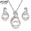 VKME Trendy S Düğün Gümüş Renk Küpe Simüle İnci Takı Kadın Kolye Seti Bijoux Collier Brincos