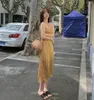 Prendisole estivi Abito con cinturino da donna giallo pied de poule Abbigliamento coreano Top a tubo sexy Maxi Femme Robe 210514