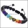 Bracelets Beaded, Strands Seven Chakra Stone Bracelet Lapis Lazi Tiger Eye Adjustable Braided Yoga Wheel Beaded Men Jewelry Pseras Drop Deli