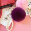 Keychains Faux Fur Ball PomPom Fluffy Pearl Chain Bow Badge Keychain Women Bag Charm Trinket Gold Color Keyring Car Accessory1 Smal22