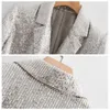 Frauen Geometrisches Muster Pailled Blazer Feminino Shining Taschen Langschläfe Außenbekleidung Vintage Female Casual Tops 211006