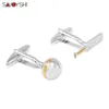 SAVOYSHI Fashion Cricket Cufflinks for Mens Shirt Silver color Ball Cuff links High Quality Men Gift Jewelry engraving name