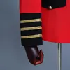 Męskie Garnitury Blazers Classic Europe Królewski Sąd Kostium Czerwony Slim Fit With Spodnie Epaulet Tassel Stage Party Wear