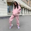 Fall Solid Casual Two Piece Set Hooded Pullovers Dräkt Sweatpants Lounge Wear Tracksuit Kvinnor Streetwear Fashion Winter Outfits Y0625