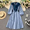 Neploe Retro Einfache Oansatz Capes Kleid Frauen Herbst Neue Laterne Hülse Kleid Einfarbig Elegante Femme Vestidos 1F730 210423