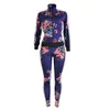 Omilka 2 peça Set Mulheres 2021 Outono Moda Flor Impresso Tracksuits Conjuntos Sexy Club Party (Moletom + Pant) Sweatsuit Y0625