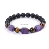 Natural Stone Lava Volcanic Armband Square Cube Amethyst Agate Tiger Eye Pärla Strand Armband Kvinnor Män modesmycken Will och Sandy