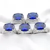 Mix 5 peças Anéis Luckyshine Shine Oval Corte Suíço Azul Topaz Pedstone 925 Anel de Prata Tamanho 7 8 9