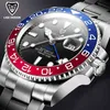 Lige мужские часы Sapphire стекло 40 мм керамические GMT ​​автоматические механические часы мужчины 100 м водонепроницаемые классические моды роскошные часы + коробка 210329