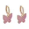 2021 Design Ciondola L'orecchino A Goccia Micro Pave White Pink CZ Butterfly Charm Cute Animal Girl Jewelry
