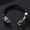 Rvs Wolf Head Charm Echt Lederen Armband Mannen Gift Snap Hook Bangle Jewelry