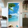 Beach Sea View Sticker porte 3D PVC auto-adhésif auto-adhésif wallpaper papier pâte salon salle de bain peignoir stickers de portes toilette 210317