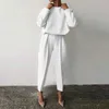 2021 Elegancki Solid Color 2 Piece Sets Women Casual O Neck Pullover Topy Długie Spodnie Garnitury Damskie Moda Luźne Stroje Streetwear Y0625