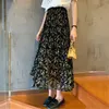 Ruffles Богемные женщины мода плиссированные юбки Boho высокая талия шифон женщина длинная юбка цветочная печать MIDI юбка летняя улица 210619