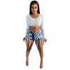 Designer femmes Denim Shorts Boutique de mode ruban foncé pantalon Non pantalon dames taille moyenne bout à bout Bandage Leggings