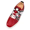 Men Dress shoes bottom red flat sneake calfskin leather grained rubber end laceup sports