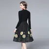 Элегантное черное платье из двух частей 2021 мода пуловеры Топы + ретро цветочные юбки Партия вечеринка Сладкие женщины дизайнерские наборы весенний осенний взлетно-посадочная полоса отделения дамы повседневные костюмы