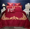 Färger guld broderade lyxiga bröllopsängar set 4/6 st king queen size kunglig lakan täcke täcke kudde skamar uppsättningar